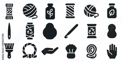 Crafting and hobbies solid icons set – filled, creative diy, artisanal symbols