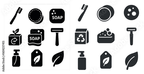 Personal hygiene solid icons set – filled, sanitary care, and grooming symbols