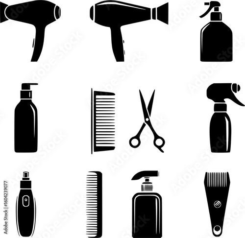 Hair styling tools icon set
