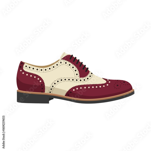Detailed Brogue Shoe Illustration in Maroon and Cream on White