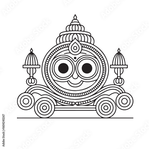 Stylized Line Art Depiction of Lord Jagannath on His Chariot for Rath Yatra Festival Celebration and Cultural Design