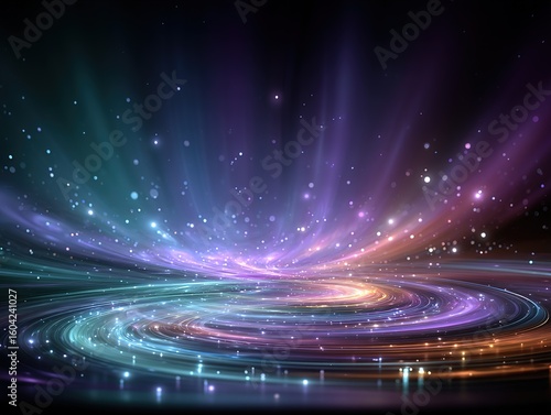 Colorful Particle Vortex Background, Abstract Neon Light Design, Cosmic Energy Illustration, Digital Art Texture