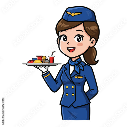 A stewardess offering inflight meal service.