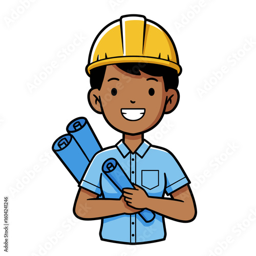 An architect holding blueprints, ready for construction.