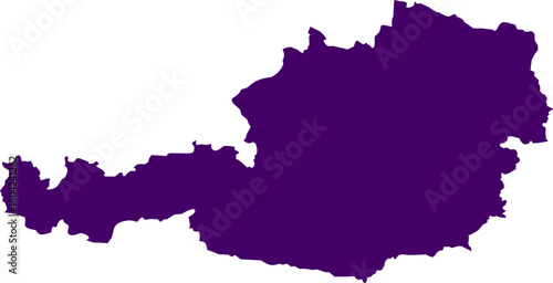 Purple silhouette map of Austria on a white background. Clean vector outline perfect for educational use, infographics, geographic materials, and political or cultural designs.
