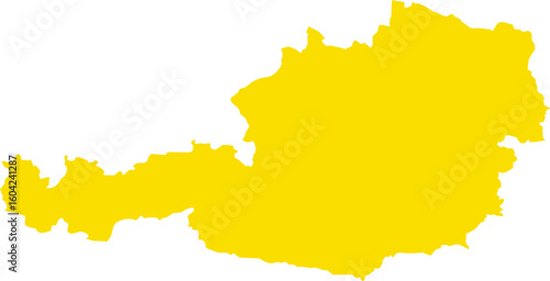 Yellow silhouette map of Austria on a white background. Clean vector outline perfect for educational use, infographics, geographic materials, and political or cultural designs.
