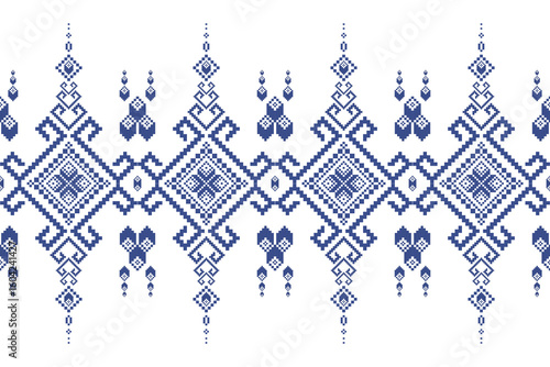 Cross stitch pattern concept showcasing traditional ethnic geometric pattern, Design for textile, background,carpet,wallpaper,clothing,wrapping,Batik,fabric,Vector illustration	
fabric, ethnic, ethnic