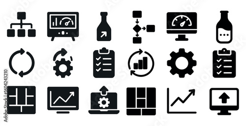 Business and data filled icons set – solid, metrics, analytics symbols