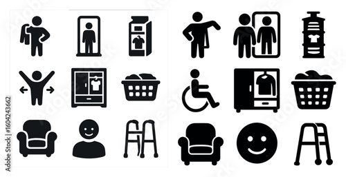 Fashion and apparel line icons set – silhouette, solid, clothing and wardrobe symbols