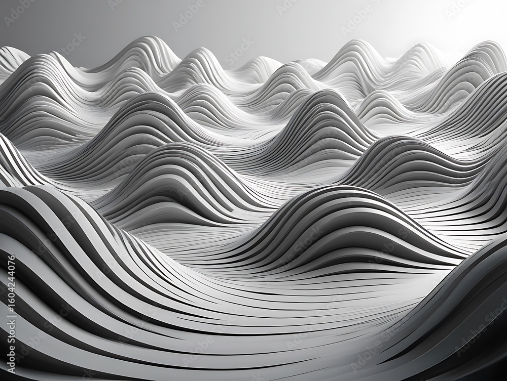 Obraz premium Abstract wavy lines monochrome background with smooth transitions and elegant design ideal for modern wallpaper or presentation backdrop