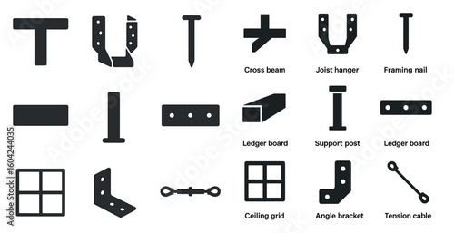 Construction and building outline icons set – linear, structure, architectural tools