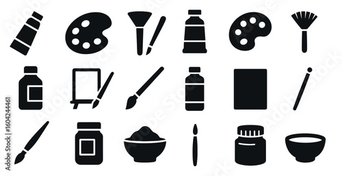 Art and craft silhouette icons set – creative, drawing, and paint tools collection