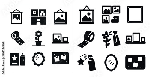 Home decor solid icons set – silhouette, filled, decorating and interior design symbols