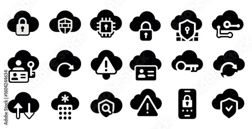 Cybersecurity and privacy icons set – solid, protection, secure design elements