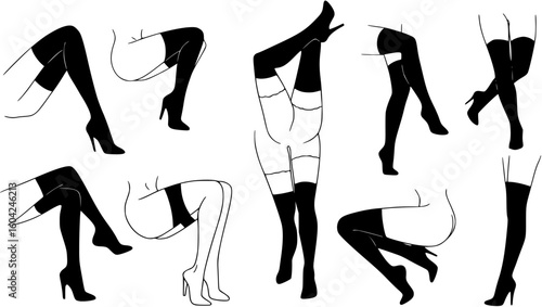 Wallpaper Mural vector female leg in stockings lines on white background Torontodigital.ca