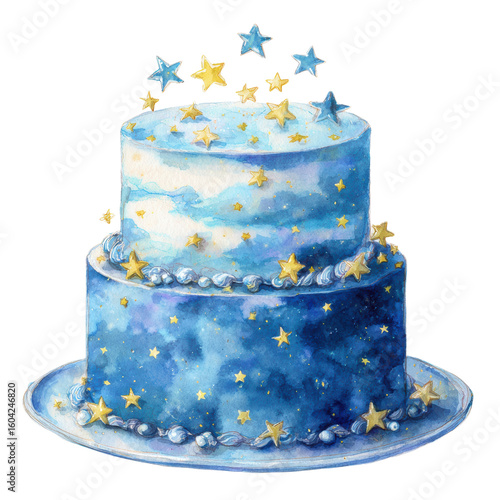 A starry two tier cake on transparent Background