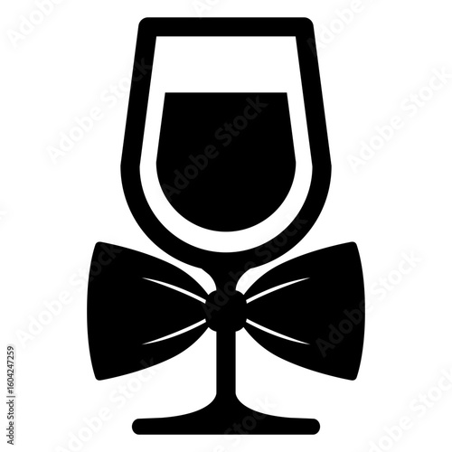 Tiempo de Navidad. Icono con silueta de corbata de lazo en copa de vino o champaña para tarjetas y felicitaciones