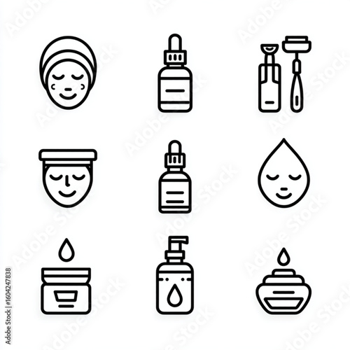 Skincare and face treatment icon set