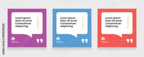 Quote frames blank templates set. Set of speech bubble quotes template. Textbox isolated on a color background. Clients' testimonials text in brackets, citation empty quote bubbles.