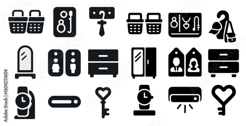 Home furniture solid icons set – filled, interior and decor symbols