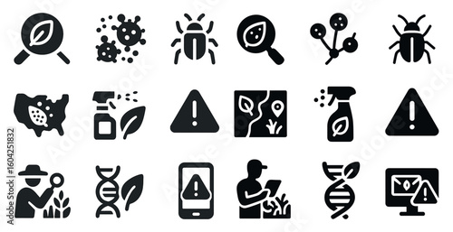 Pest control solid icons set – filled, infestation, prevention symbols