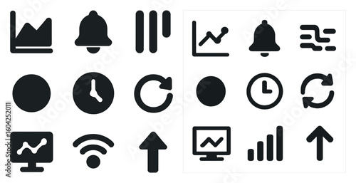 Business technology flat icons set – digital, corporate, and workflow symbols