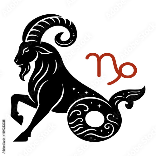Capricorn Zodiac Sea-Goat Icon with Celestial Waves and Starry Symbol
