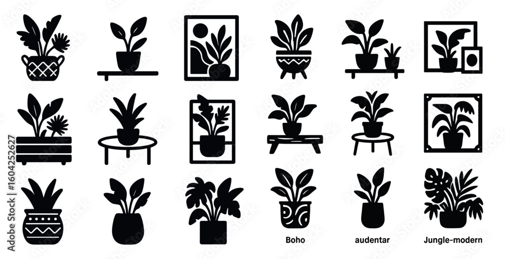 Fototapeta premium Plant and nature silhouette icons set – filled, botanical, gardening elements