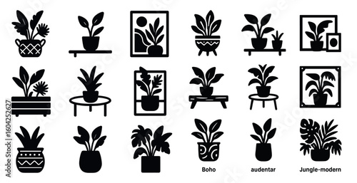 Plant and nature silhouette icons set – filled, botanical, gardening elements