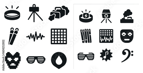Music and rhythm silhouette icons set – sound, beat, audio graphics collection