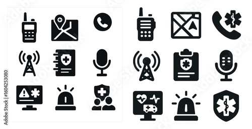 Emergency and medical solid icons set – healthcare, safety, first aid symbols