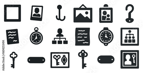 Document management solid icons set – workflow, files, archiving essentials