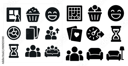 Social interaction solid icons set – filled, communication, connection symbols