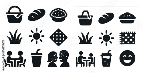 Food and dining solid icons set – silhouette, filled, culinary and cafe symbols
