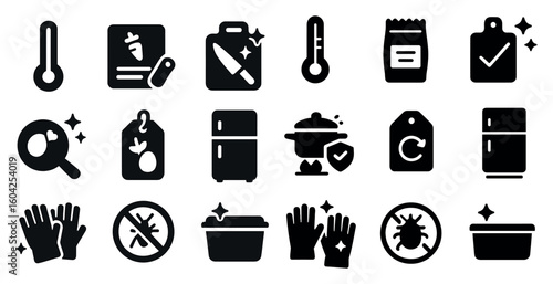Kitchen essentials solid icons set – filled, cooking and food preparation symbols