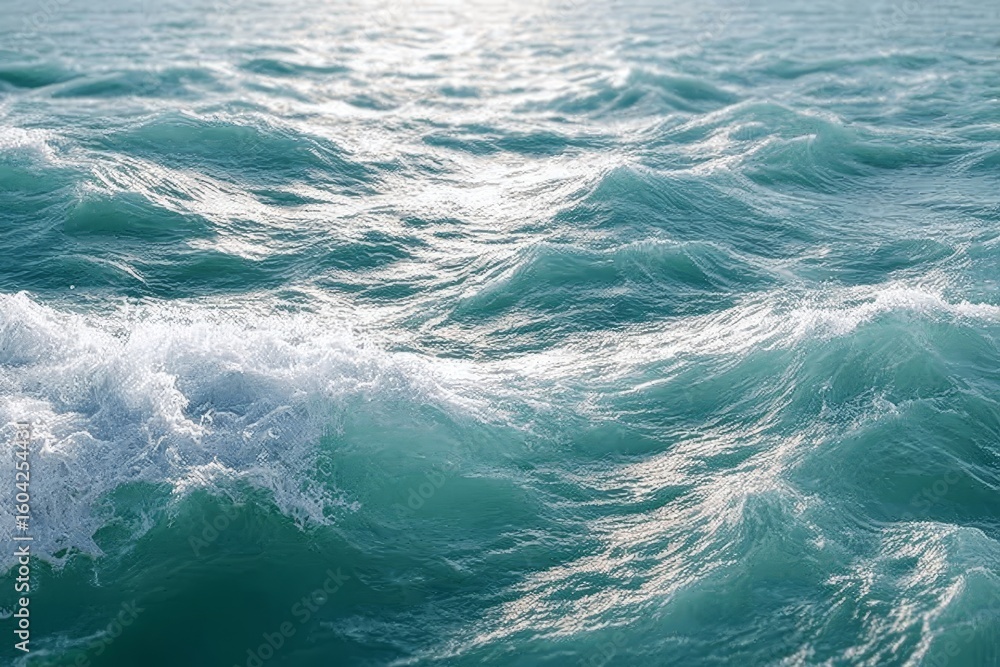Fototapeta premium Sunlight Reflection on Calm Ocean Wave Ripples, Turquoise Waterscape with Natural Elements Serenity