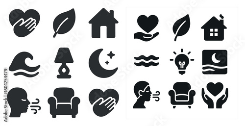 Nature and wellness icons set – solid, filled, health and eco-friendly symbols
