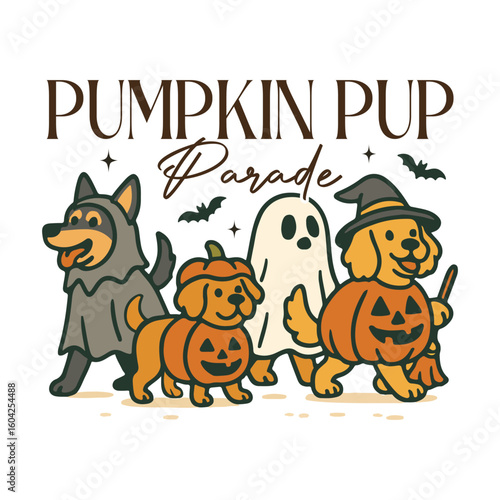 pumpkin pup parade - Funny Dog Halloween T-shirt vector, Spooky Dog Quotes, Halloween Ghost Pets Clipart, Cute Scary Dog Shirt Sublimation, Dog Mom Shirt
