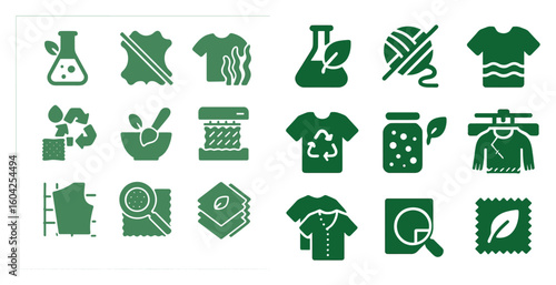 Sustainable fashion silhouette icons set – eco-friendly, green, clothing symbols