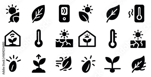 Eco-friendly linear icons set – nature, growth, sustainability symbols