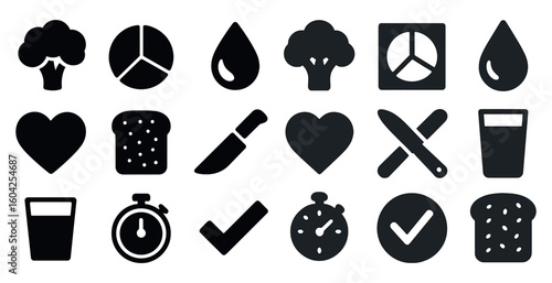 Food and beverage solid icons set – silhouette, filled, kitchen and dining symbols