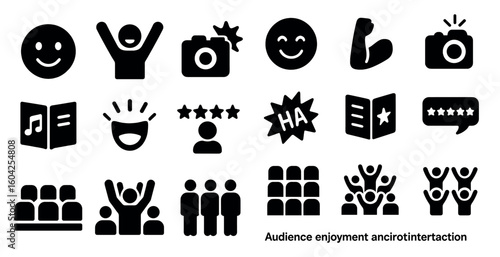 Audience and interaction silhouette icons set – filled, solid, engagement and communication tools