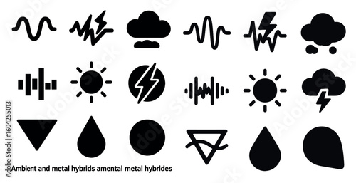 Weather and nature solid icons set – filled, silhouette, climate symbols