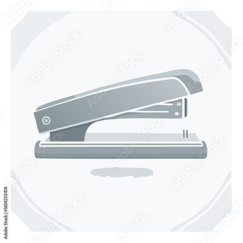 Gray stapler illustration for office supplies business work or study tool. Single staple simple flat vector design.