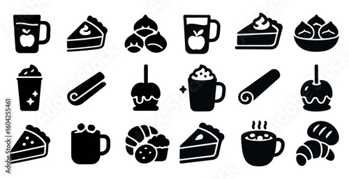 Autumn foods silhouette icons set – fall, treats, seasonal design elements