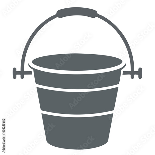 Gray bucket illustration vector simple drawing for cleaning gardening farm agriculture minimal design carrying water liquid