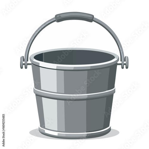 Metal bucket with handle for carrying materials or liquids simple illustration
