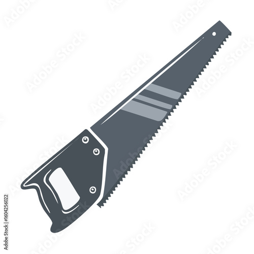Illustration of a hand saw with a handle, used for woodworking, carpentry and metalwork.
