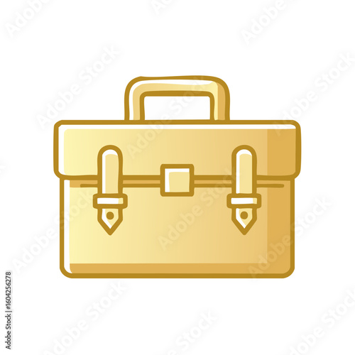 Gold Briefcase Icon Illustration, Business Document Case Symbol, Stylish Portfolio with Latch