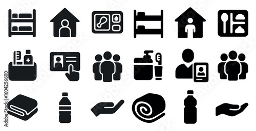 Prison and correctional solid icons set – filled, flat, inmate and facility symbols